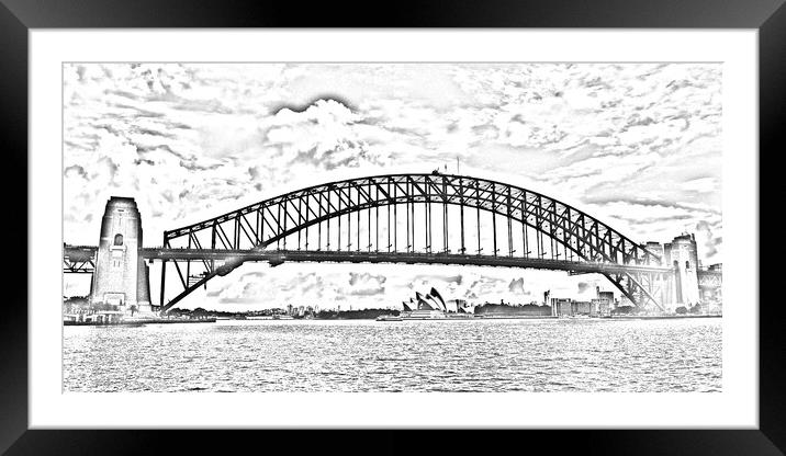 Pencil drawing of Sydney harbour bridge Framed Mounted Print by Allan Durward Photography