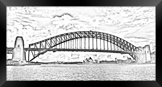 Pencil drawing of Sydney harbour bridge Framed Print by Allan Durward Photography