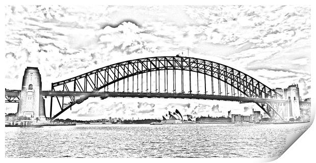 Pencil drawing of Sydney harbour bridge Print by Allan Durward Photography