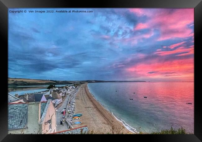Red Sky over the the village of Torcross nr Kingsb Framed Print by  Ven Images