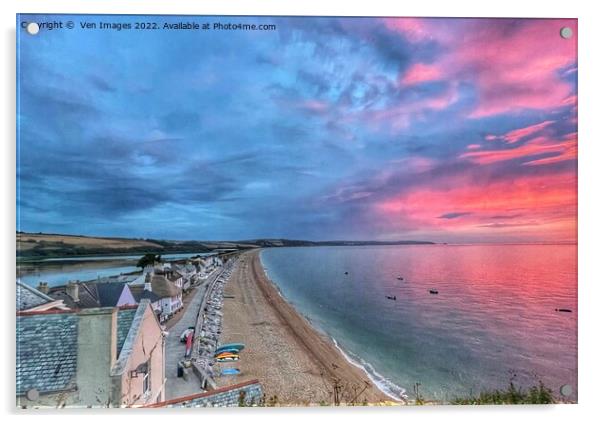 Red Sky over the the village of Torcross nr Kingsb Acrylic by  Ven Images