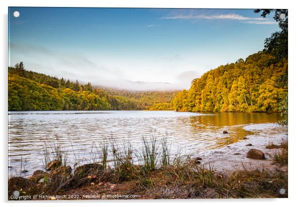 Serene Reflections Loch Fascally Acrylic by Michael Birch