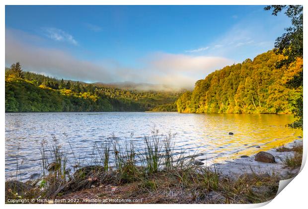 A Tranquil Autumn Morning at Loch Fascally Print by Michael Birch