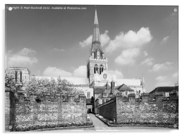 Chichester Cathedral West Sussex Black and White Acrylic by Pearl Bucknall