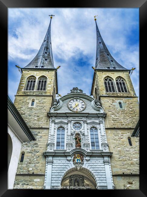 Saint Leodegar Church Basilica Facade Lucerne Switzerland  Framed Print by William Perry