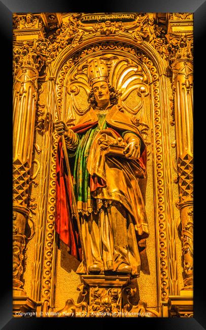 Saint Leodegar Statue Church Basilica Altar Lucerne Switzerland  Framed Print by William Perry