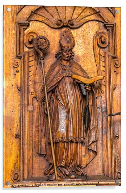 Wooden Saint Leodegar Statue Church Lucerne Switzerland Acrylic by William Perry