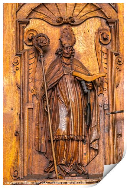 Wooden Saint Leodegar Statue Church Lucerne Switzerland Print by William Perry