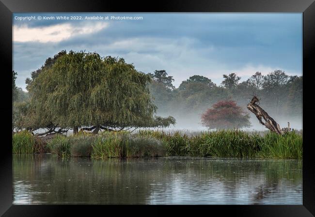 October dawn mist at Heron Pond Framed Print by Kevin White