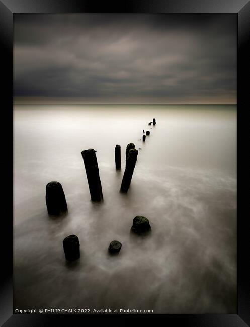 Seascape with groynes 816  Framed Print by PHILIP CHALK