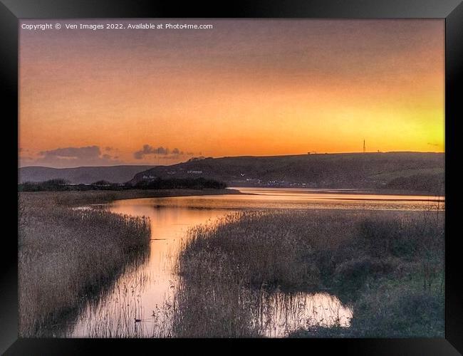 Sunset over Slapton Ley Nature Reserve Framed Print by  Ven Images