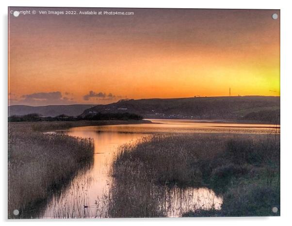 Sunset over Slapton Ley Nature Reserve Acrylic by  Ven Images