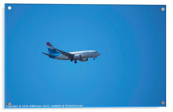 plane form luxair in the blue sky on arrival Acrylic by Chris Willemsen