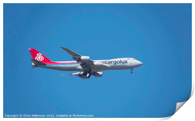 plane form luxair cargo in the blue sky on arrival Print by Chris Willemsen