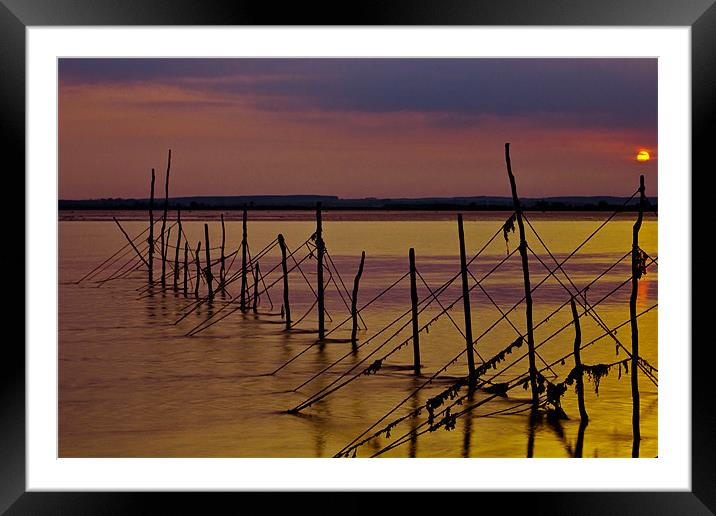Fishing Nets at Sunset Framed Mounted Print by Derek Beattie