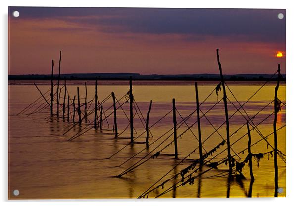 Fishing Nets at Sunset Acrylic by Derek Beattie