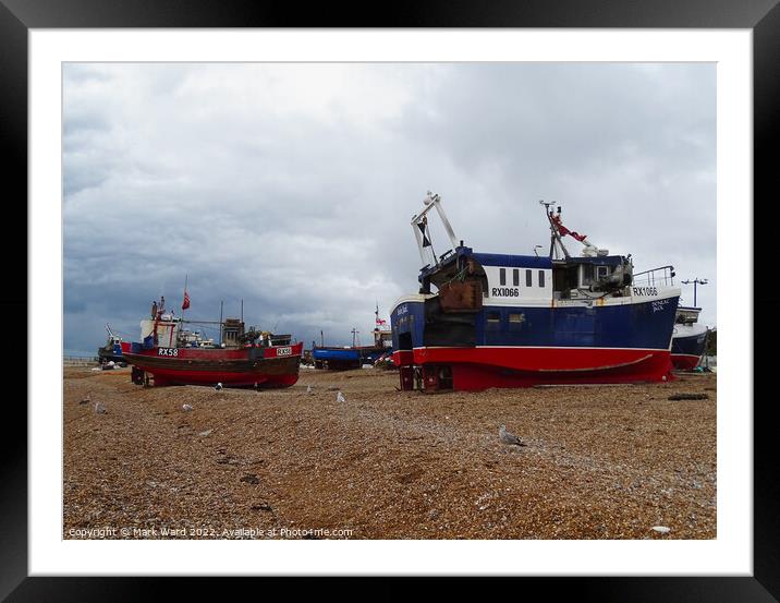 The beach based boats of Hastings. Framed Mounted Print by Mark Ward