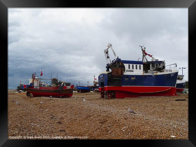 The beach based boats of Hastings. Framed Print by Mark Ward