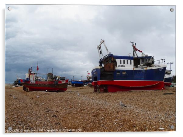 The beach based boats of Hastings. Acrylic by Mark Ward