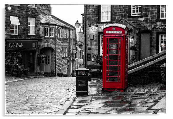 Telephone Box in Haworth, Yorkshire.  Acrylic by Ros Crosland