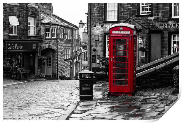 Telephone Box in Haworth, Yorkshire.  Print by Ros Crosland