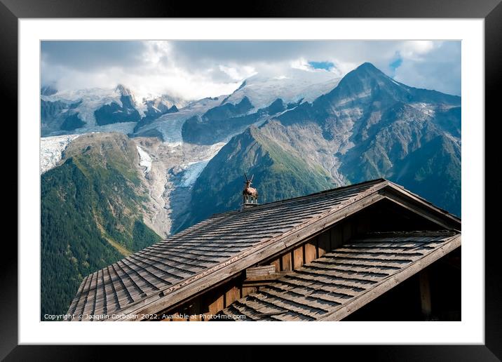 Alpine ibex, capra, resting bucolic on the roofs of alpine huts, Framed Mounted Print by Joaquin Corbalan