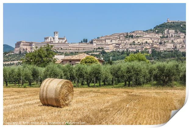 Hay roll overlooked by the Basilica di San Francesco D'Assisi, U Print by Kevin Hellon