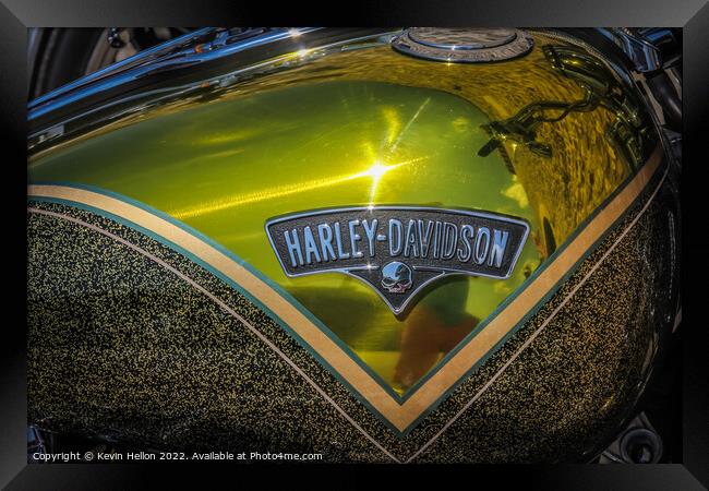 Sun reflected in a Harley Davidson fuel tank Framed Print by Kevin Hellon