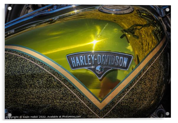 Sun reflected in a Harley Davidson fuel tank Acrylic by Kevin Hellon