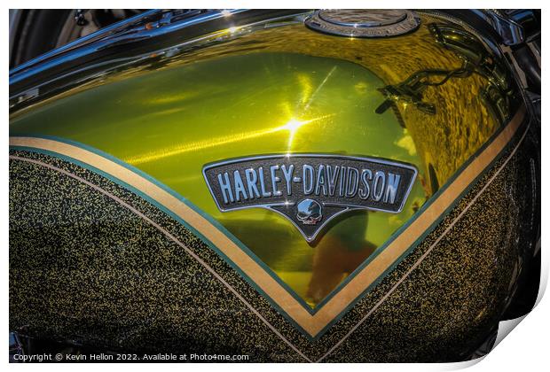 Sun reflected in a Harley Davidson fuel tank Print by Kevin Hellon