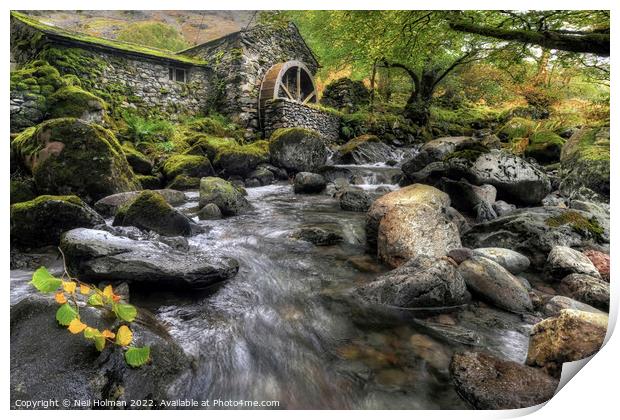 Combe Gill Water Mill Print by Neil Holman