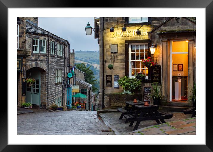 The Black Bull Public House at the top of Main Street, Haworth, Yorkshire.  Framed Mounted Print by Ros Crosland