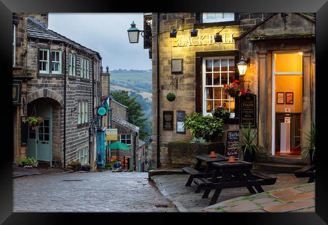 The Black Bull Public House at the top of Main Street, Haworth, Yorkshire.  Framed Print by Ros Crosland