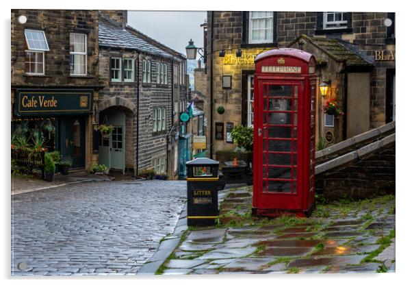 Haworth Main Street, Yorkshire.  Acrylic by Ros Crosland