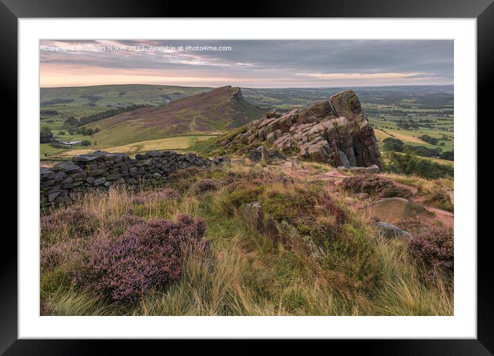Heather blooms at Roaches Framed Mounted Print by Steven Nokes