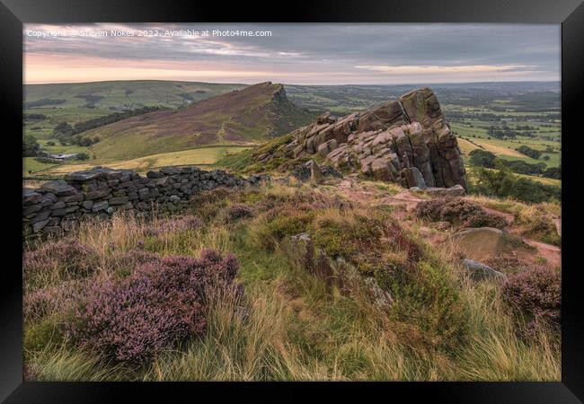 Heather blooms at Roaches Framed Print by Steven Nokes