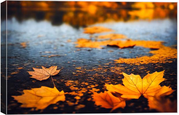 Autumn Leaves on a Lake Canvas Print by Adam Kelly
