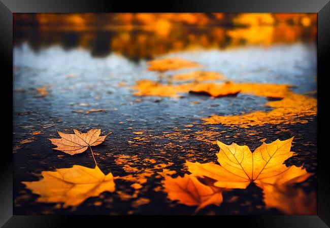Autumn Leaves on a Lake Framed Print by Adam Kelly