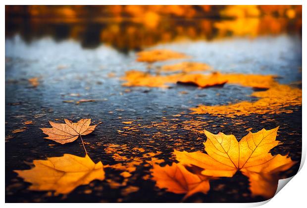 Autumn Leaves on a Lake Print by Adam Kelly