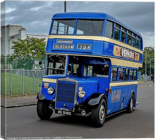 Vintage Blue Bus in Glasgow Canvas Print by Rodney Hutchinson