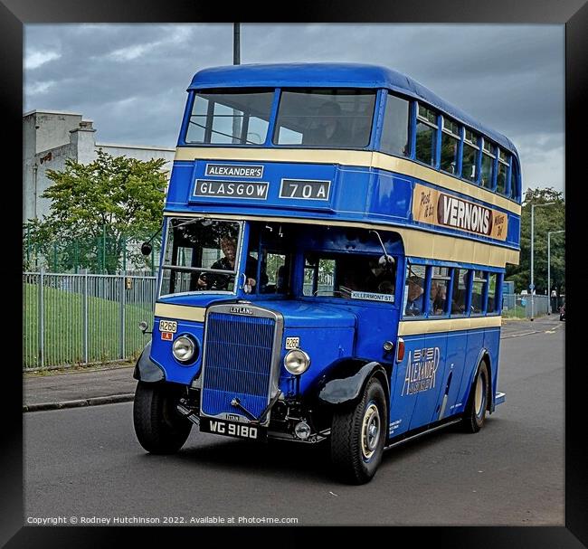 Vintage Blue Bus in Glasgow Framed Print by Rodney Hutchinson