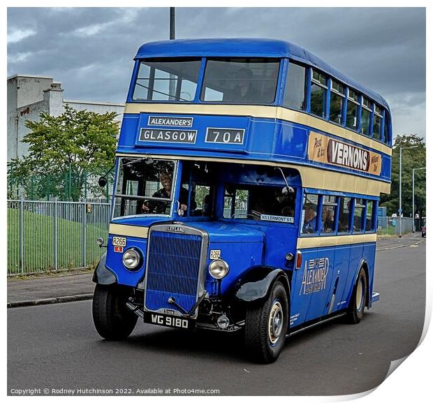 Vintage Blue Bus in Glasgow Print by Rodney Hutchinson