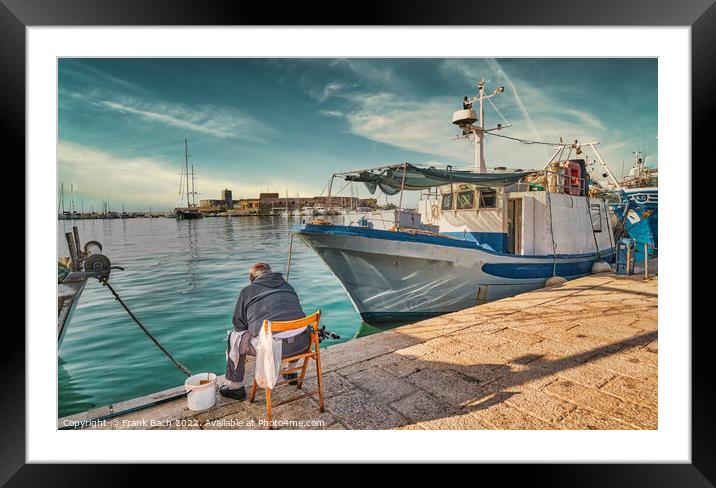 Local fisher in Trapani harbor on Sicily Framed Mounted Print by Frank Bach