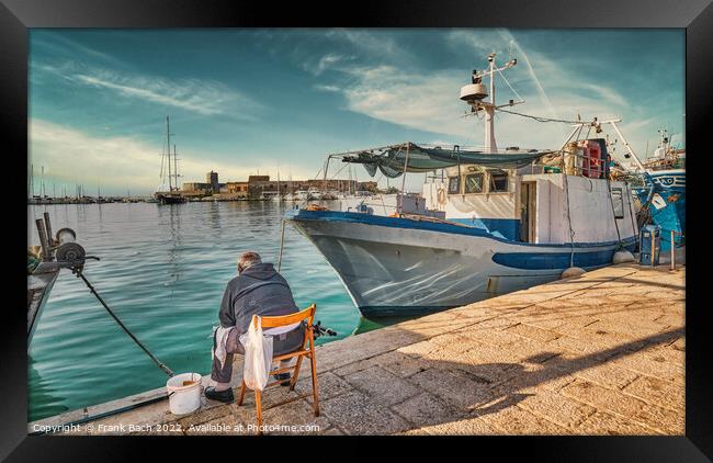 Local fisher in Trapani harbor on Sicily Framed Print by Frank Bach