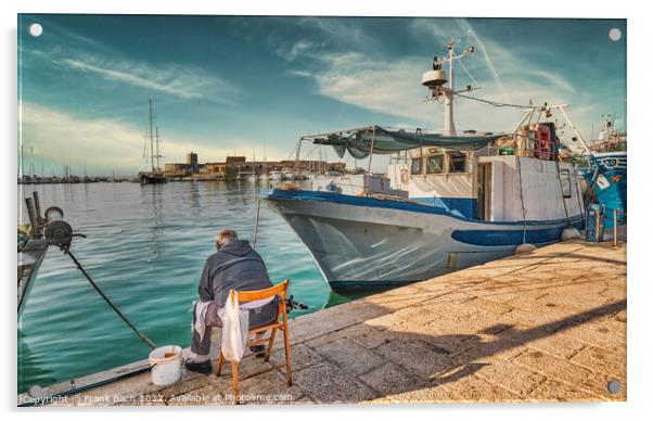 Local fisher in Trapani harbor on Sicily Acrylic by Frank Bach