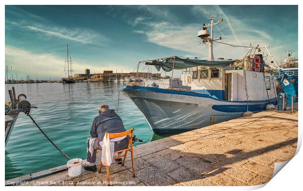 Local fisher in Trapani harbor on Sicily Print by Frank Bach