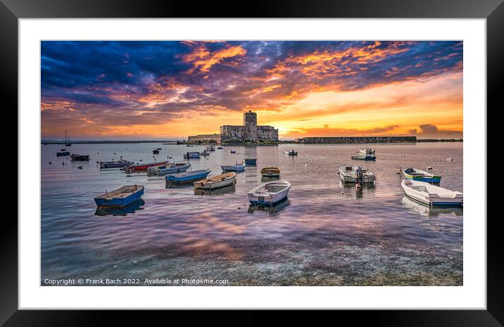 The fortress in Trapani harbor on Sicily Framed Mounted Print by Frank Bach