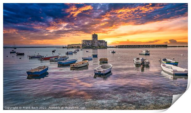 The fortress in Trapani harbor on Sicily Print by Frank Bach