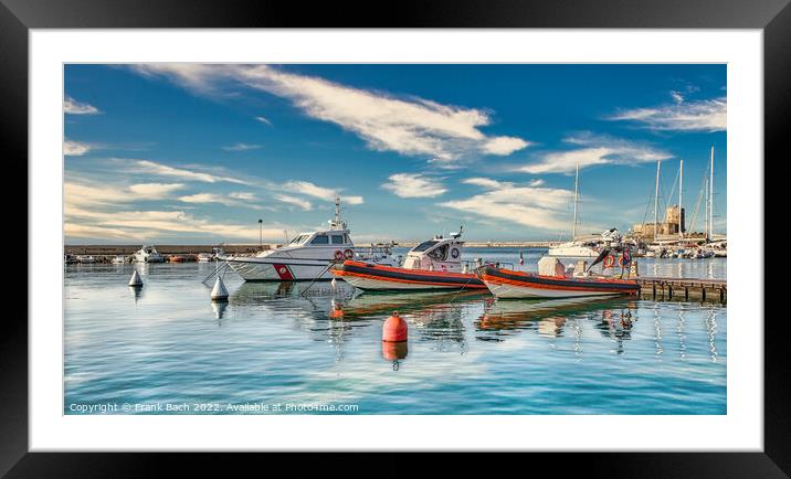 Ships in harbor of Trapani on Sicily in Italy Framed Mounted Print by Frank Bach
