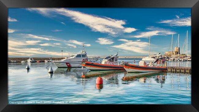 Ships in harbor of Trapani on Sicily in Italy Framed Print by Frank Bach